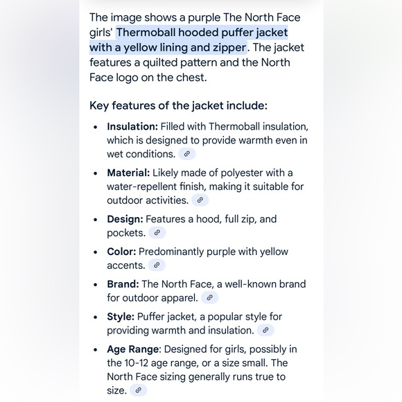 The North Face Girl’s Purple and Yellow Quilted Winter Jacket Coat Size M(10-12) - Picture 10 of 10